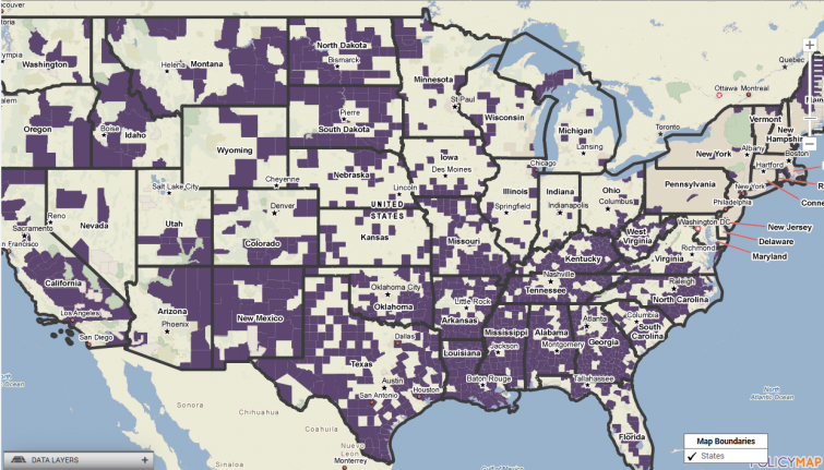 Counties where population of seniors living in poverty is 10% or more