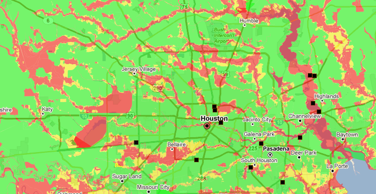 Houston flood zones and Superfund sites