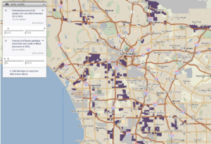 3-Layer Map showing areas with disproportionately few loans to black borrowers