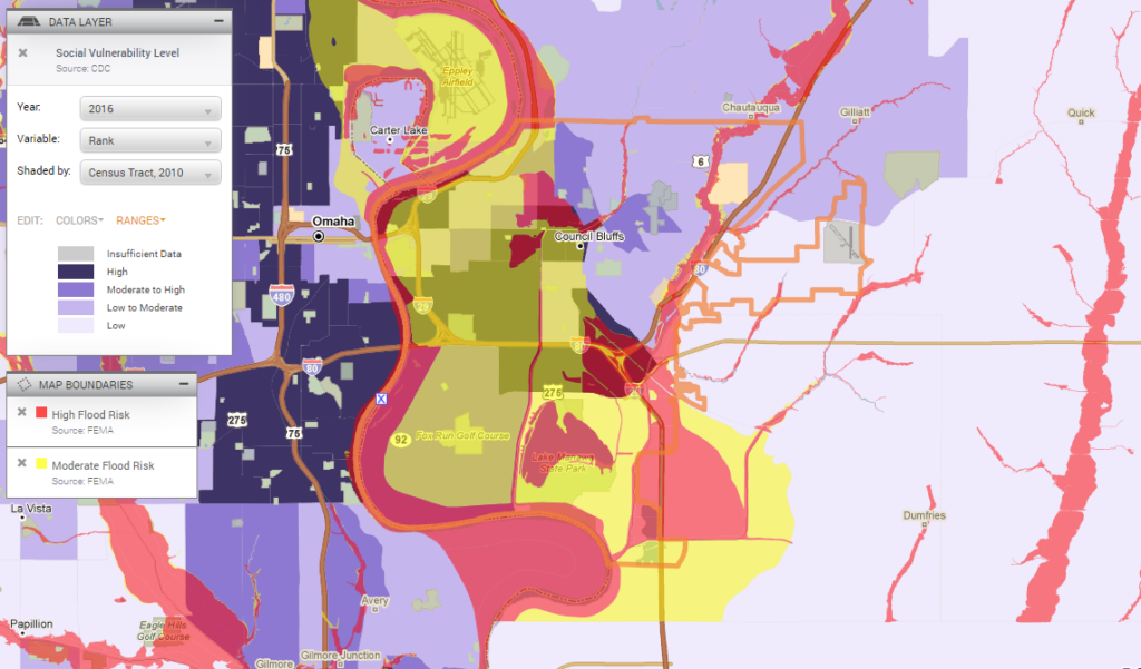 High social vulnerability within flood zones