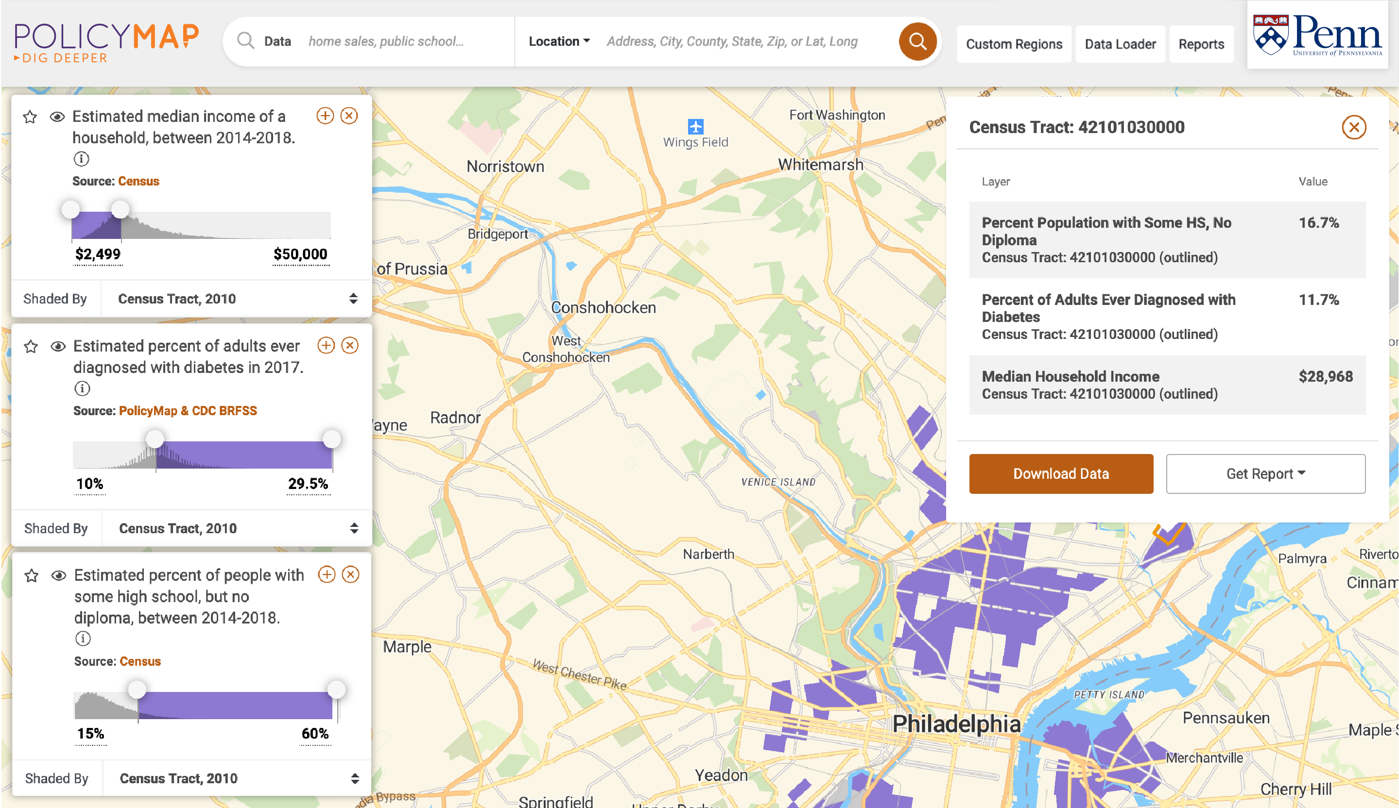 Map showing a UPenn Site License