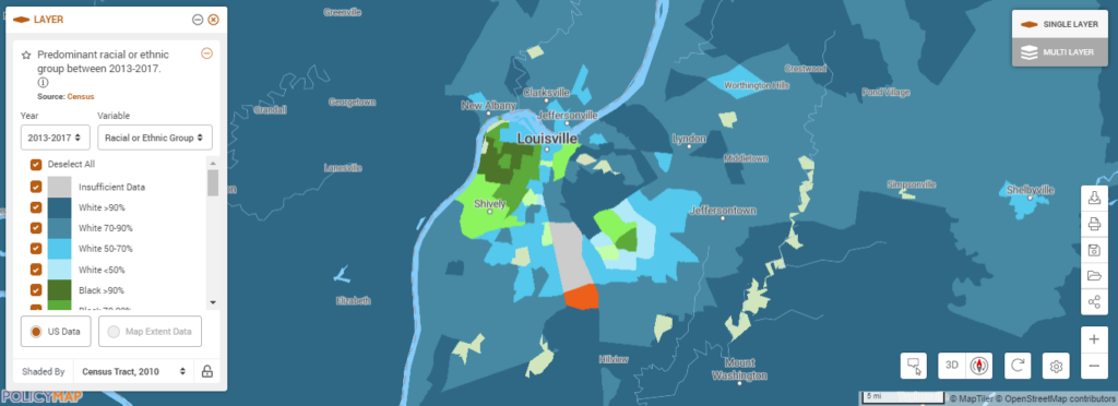 Map of predominant race in Louisville, Kentucky.