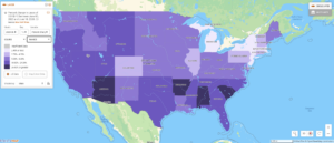 Map of the percent change in cases of COVID-19 between June 9, 2020 and June 16, 2020 in the United States.