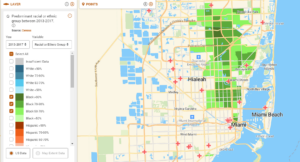 Multi-layer map showing how more than 72% of the people living in these vulnerable areas in Miami-Dade County are Black. 