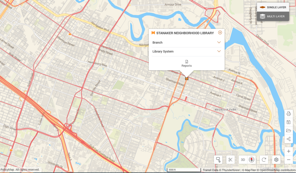 Proximity of Stanaker Area Library to a bus line