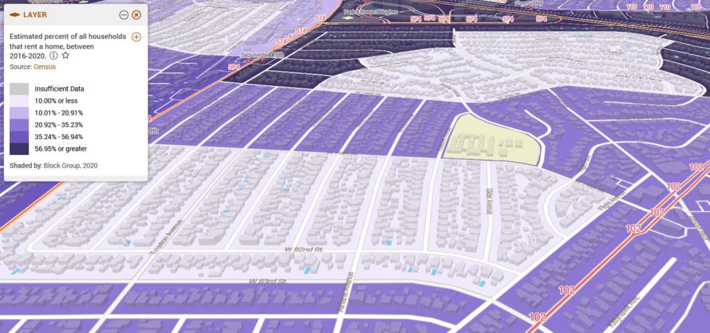 Transit Lines on 3D Building Footprints Map 