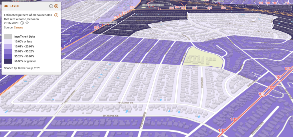 Transit Lines on 3D Building Footprints Map