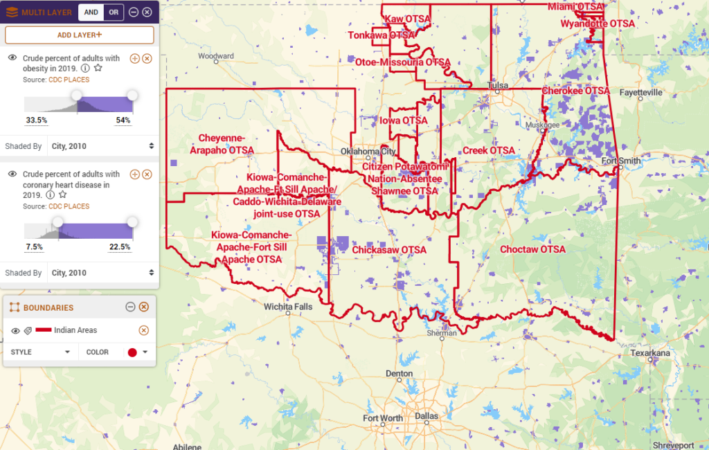 Adults with Obesity or Heart-Disease in Oklahoma 2019