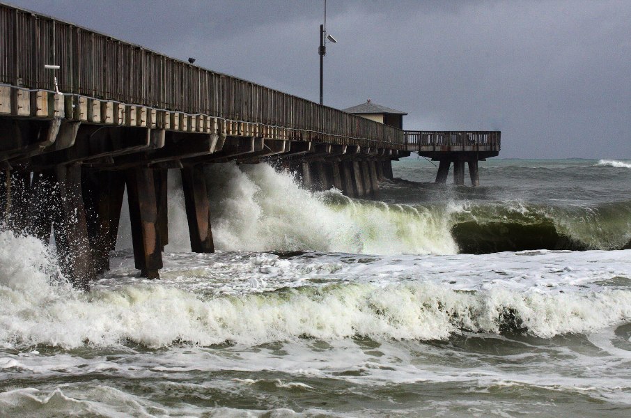 Ocean Waves Slam Boardwalk inFlorida Hurricane