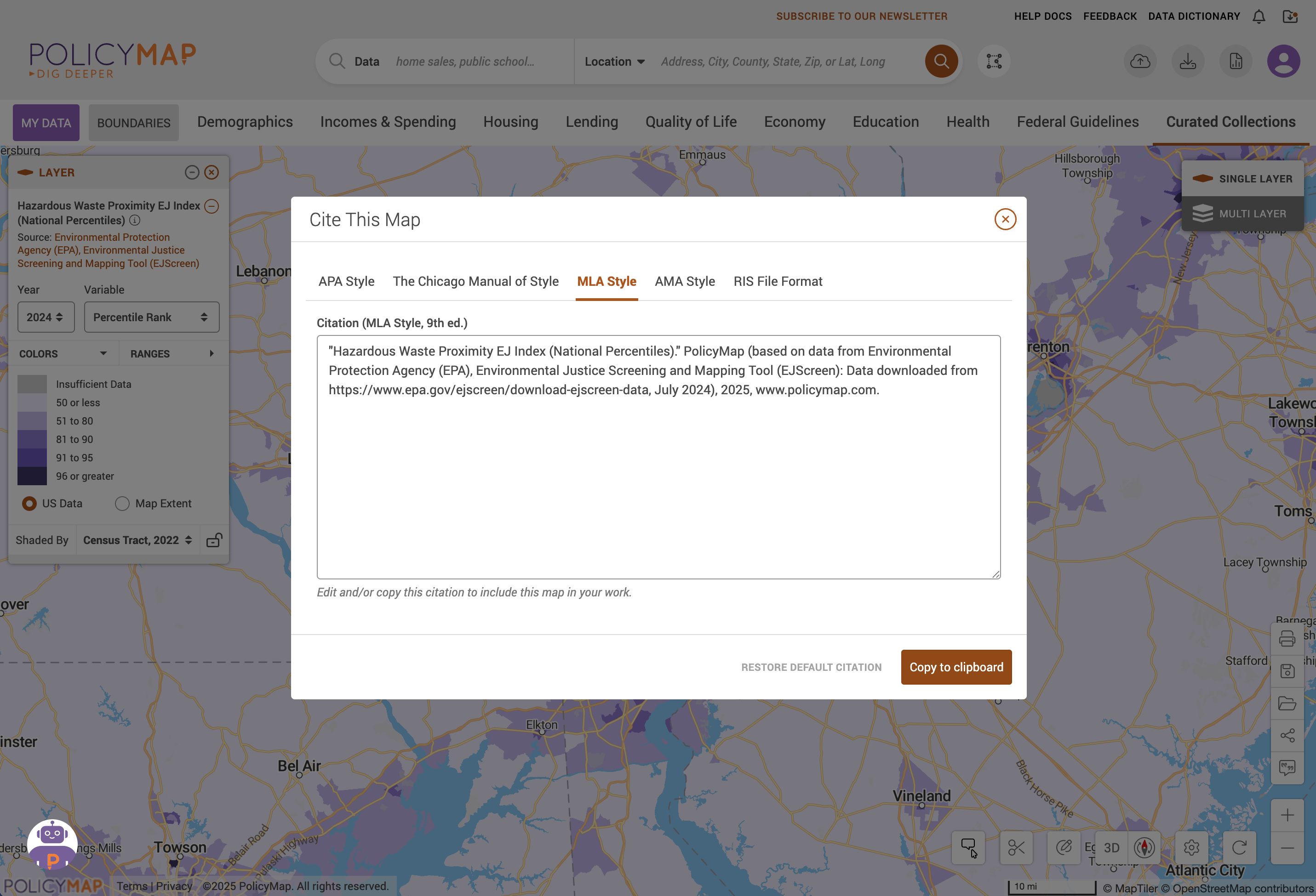 Example of PolicyMap Citation Generator