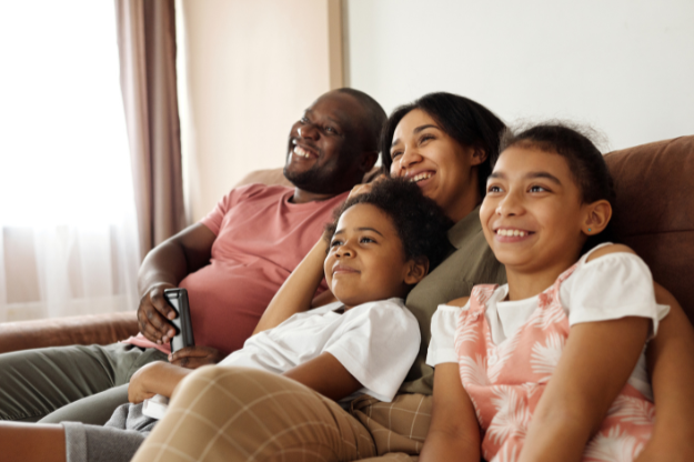 family on couch